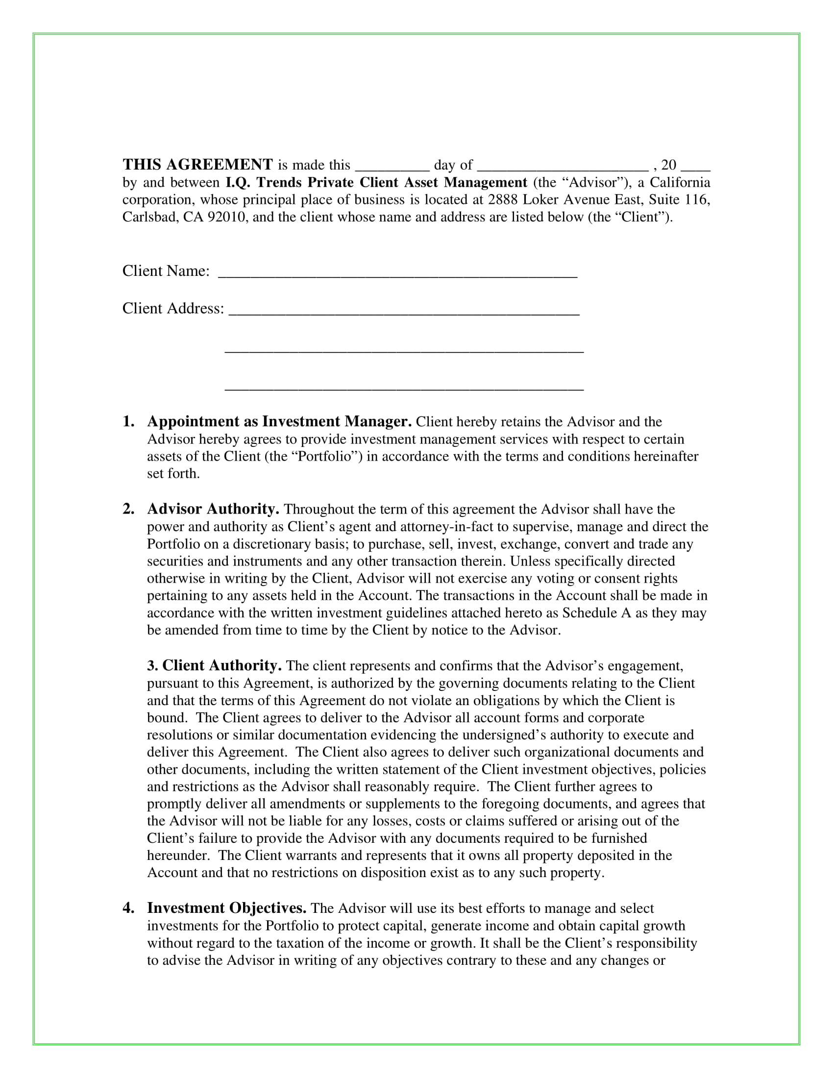 investment management services agreement example