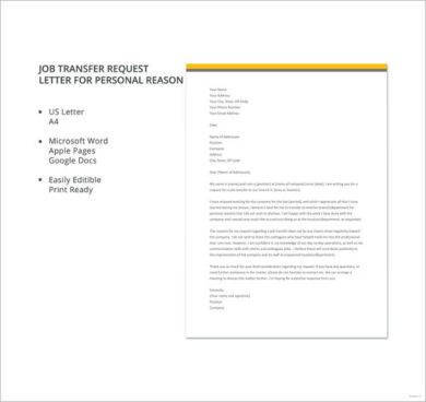 12+ Job Transfer Request Letter Examples - PDF | Examples