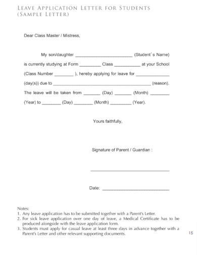 Leave Letter Format for School