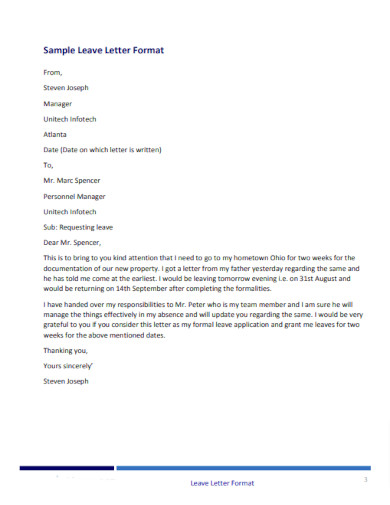 Official Letter for Leave - 18+ Examples, Format, Sample | Examples