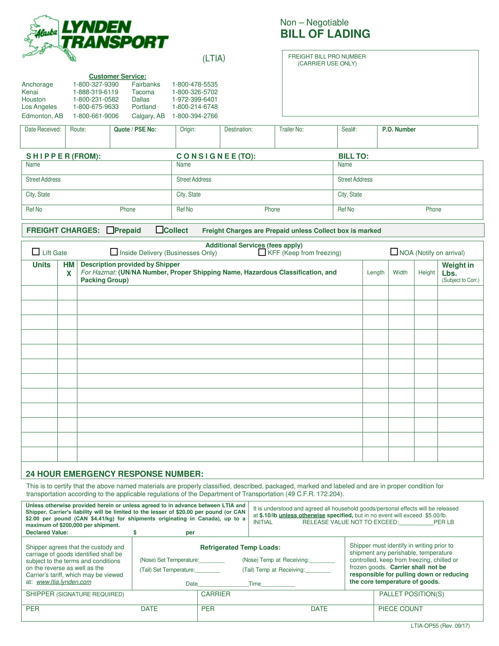 Lynden Transport Bill of Lading Example