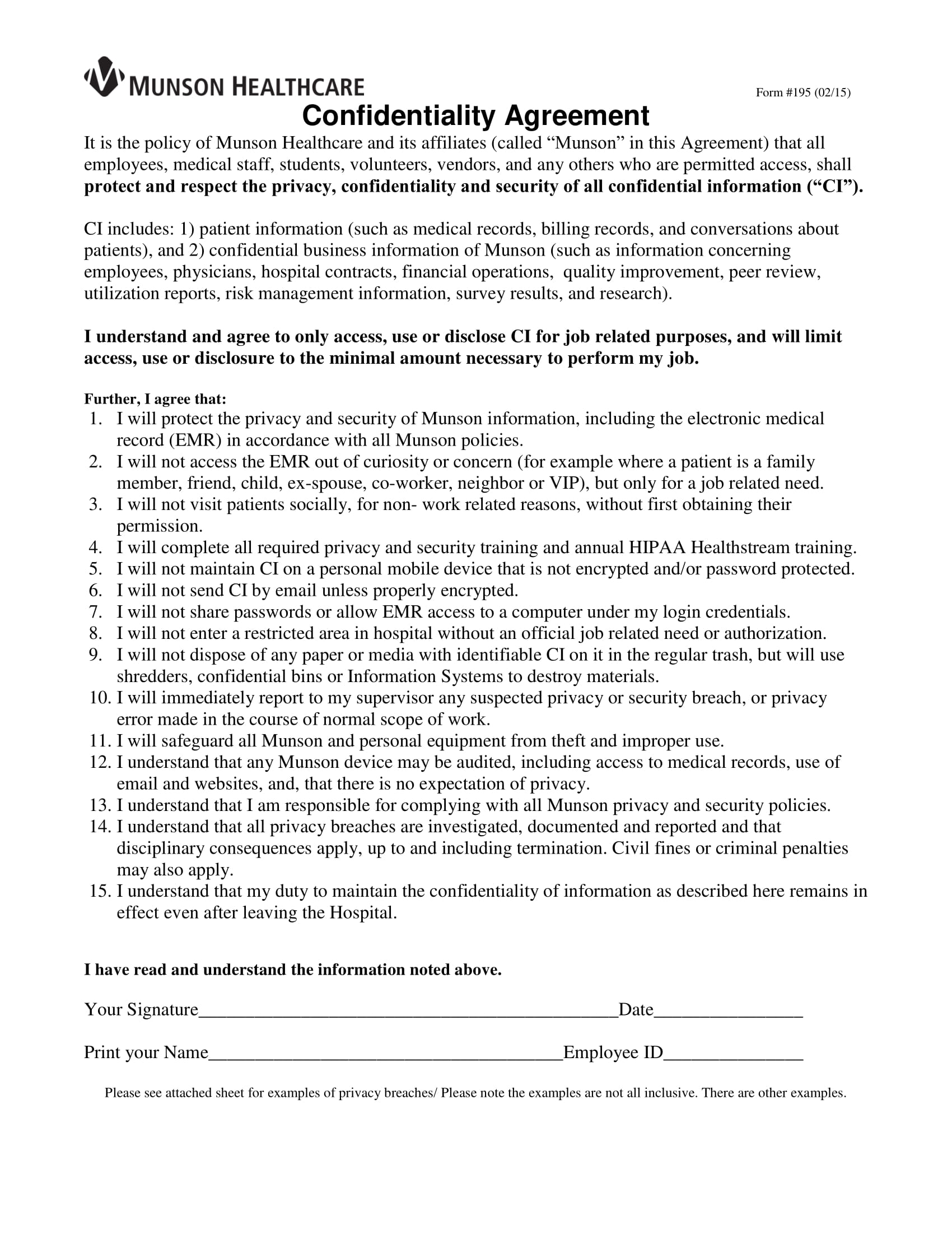 medical confidentiality agreement example