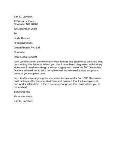 letter medical leave format 11  Examples  Leave PDF  Medical Official   Letter Examples