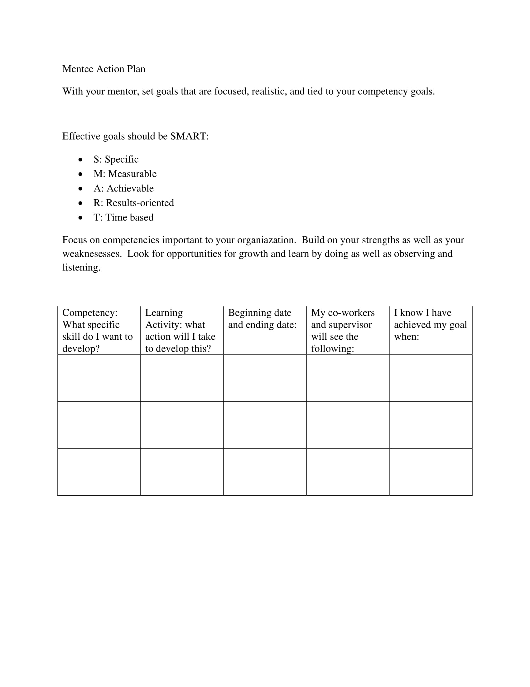 Mentee Action Plan Example 1