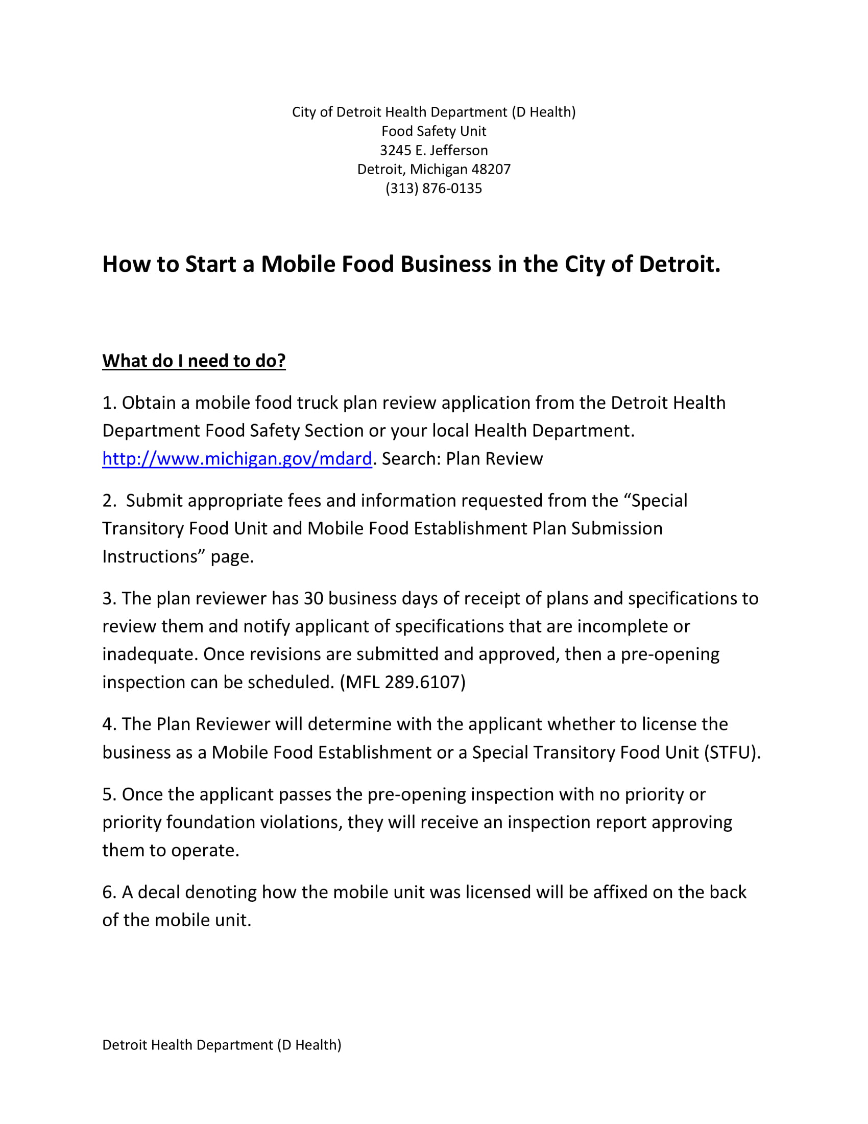 Mobile Catering Business Plan Regulations Example