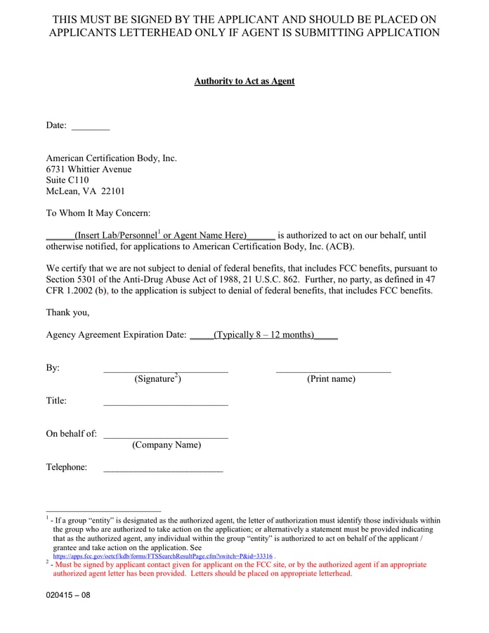 new agent authorization letter example
