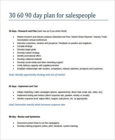 New Daily 30 60 90 Sales Plan Example
