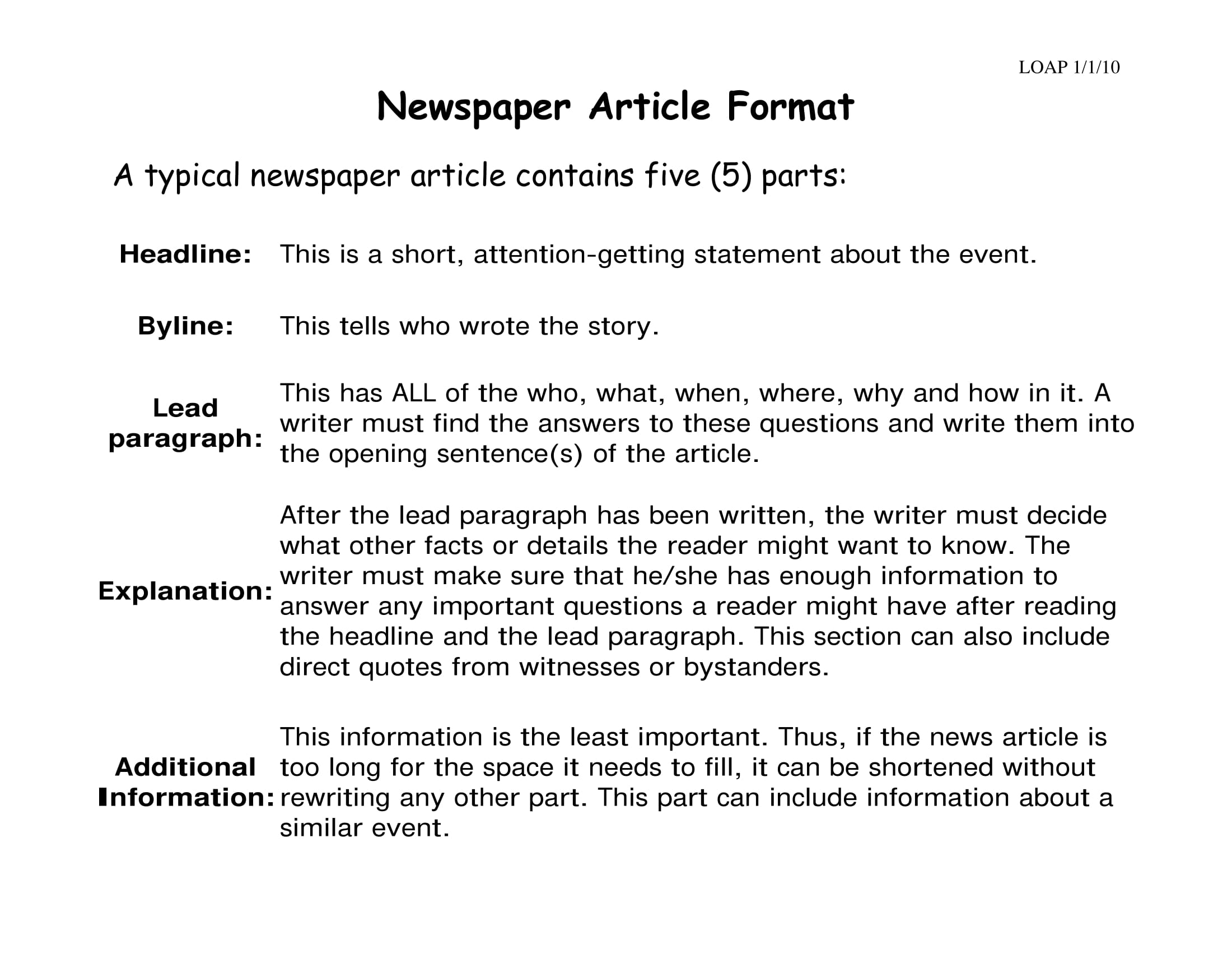 Written News Article Example