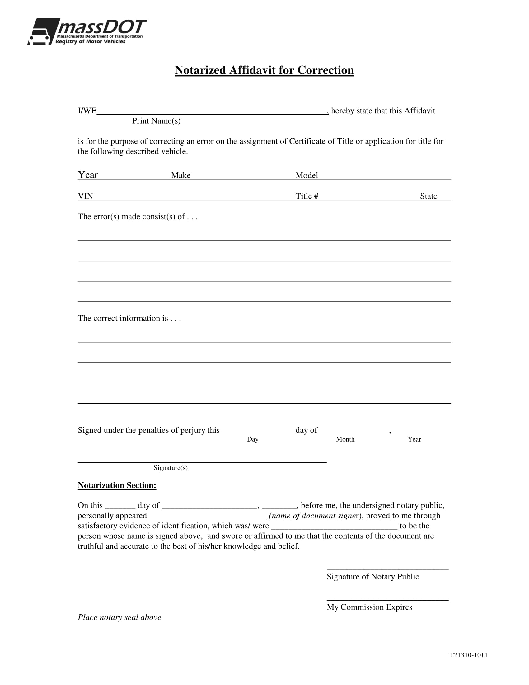 Affidavit Of Correction Sample