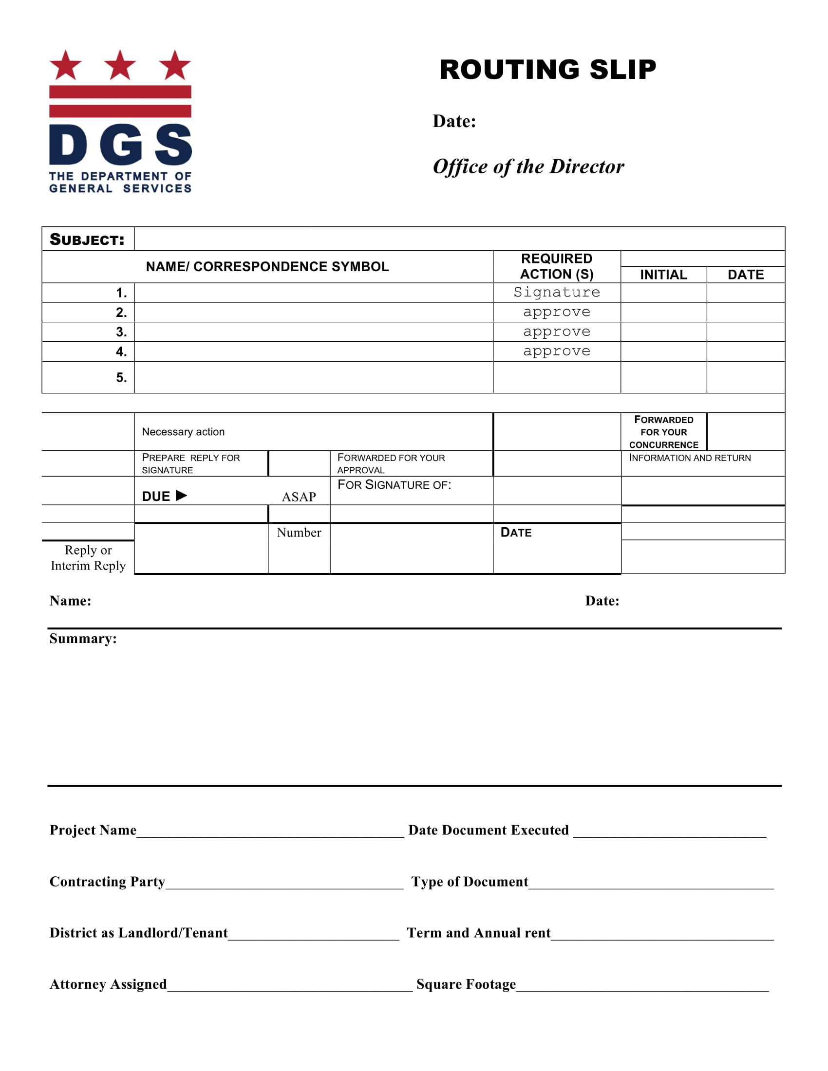 Office of the Director Routing Slip Example 12