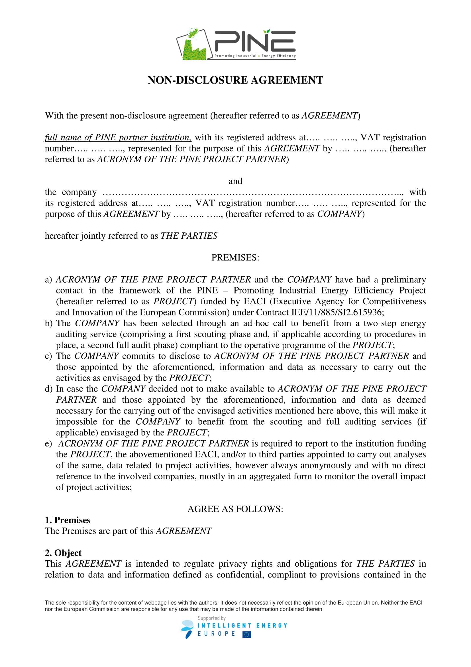 pine audit confidentiality agreement example