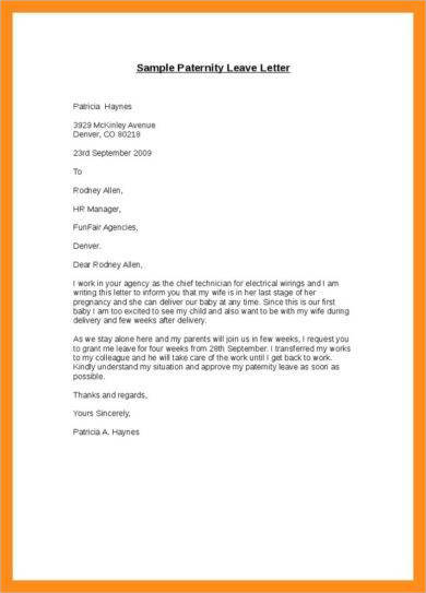 Paternity Leave Letter Example