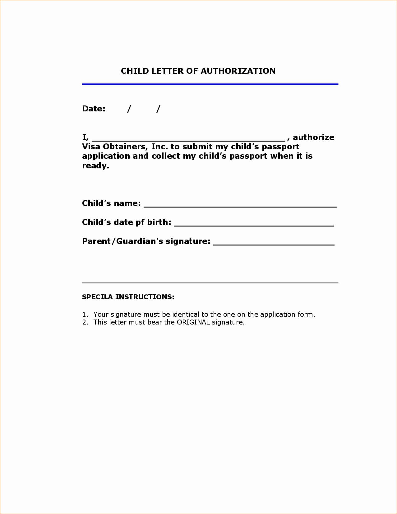 personal authorization letter for child example