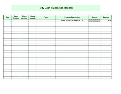 petty cash transaction register