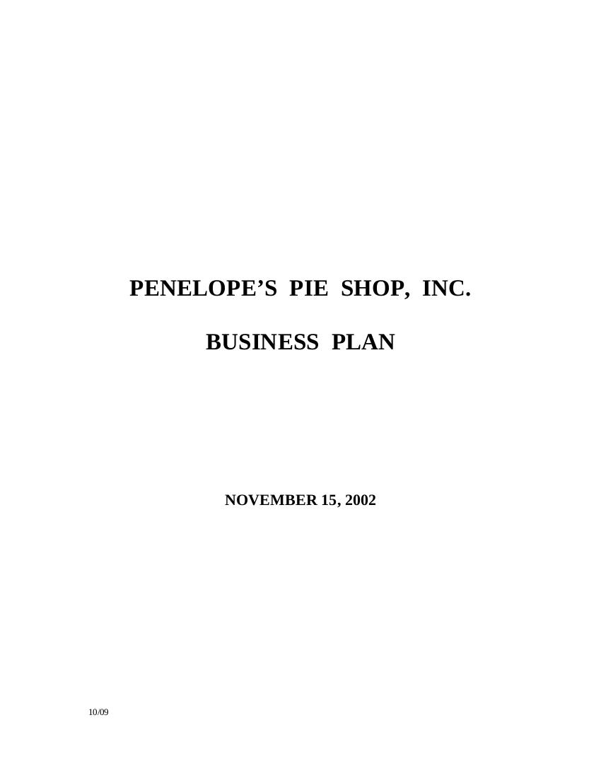 pie shop business plan example