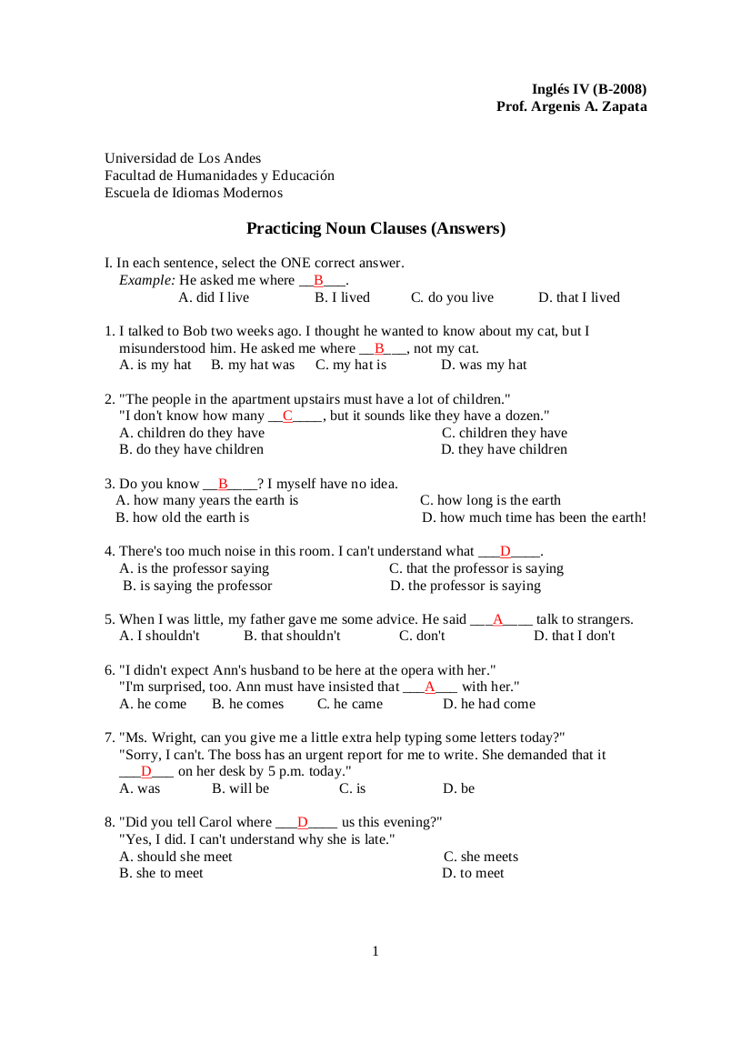 Noun Clause Exercises With Answers Doc Worksheets Joy