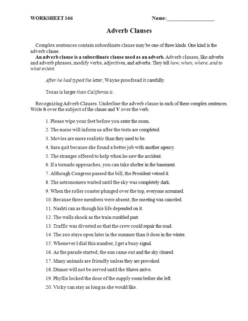 Clauses And Phrases Worksheet Year 6