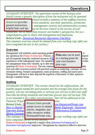 printable restaurant action plan example
