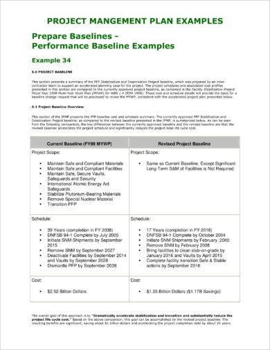 Project Management Plan: Baseline Preparation Example