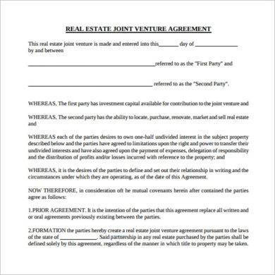 real estate joint venture partenership agreement template