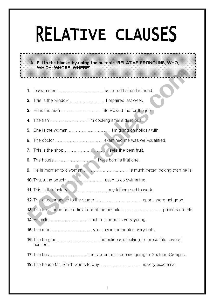relative clause exercise example