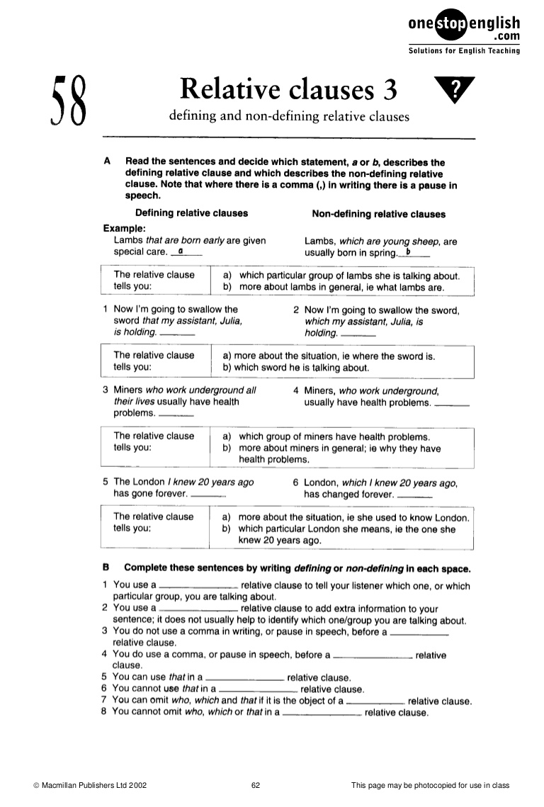 relative clause sample worksheet