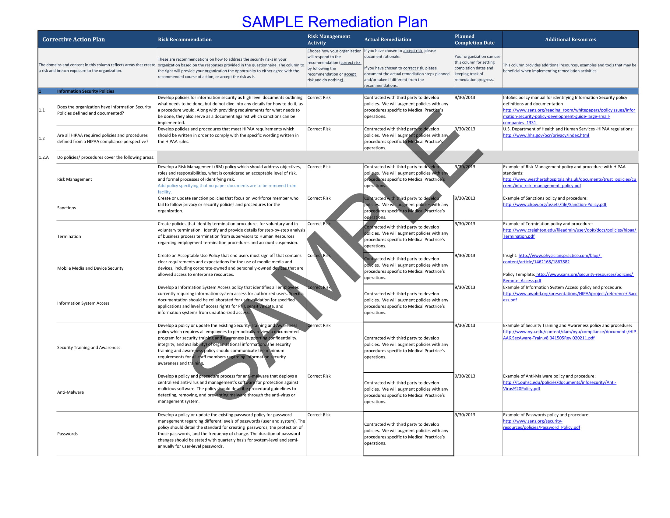 Remediation Plan Template