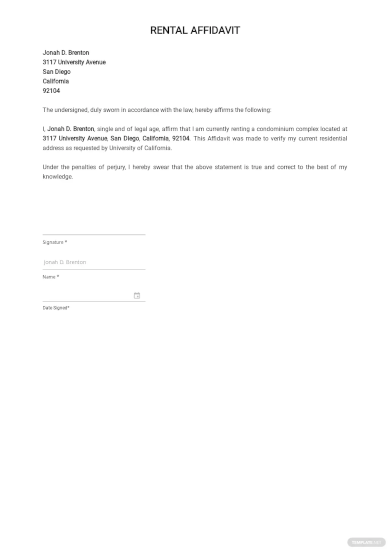 Rental Affidavit Format Template