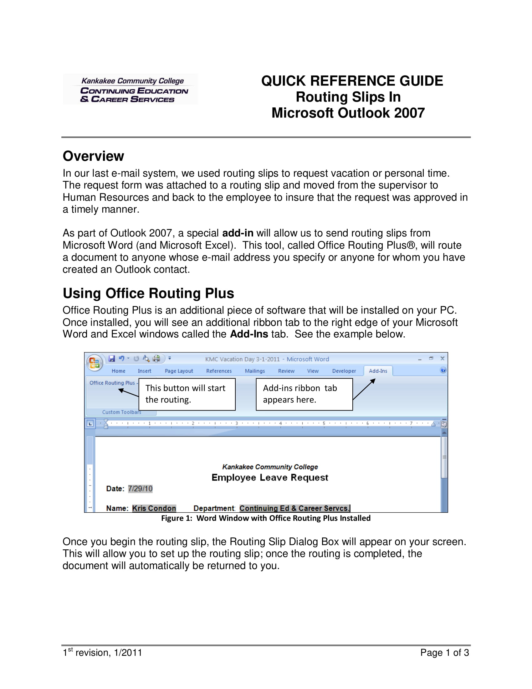 Routing Slip Reference Guide Example 1