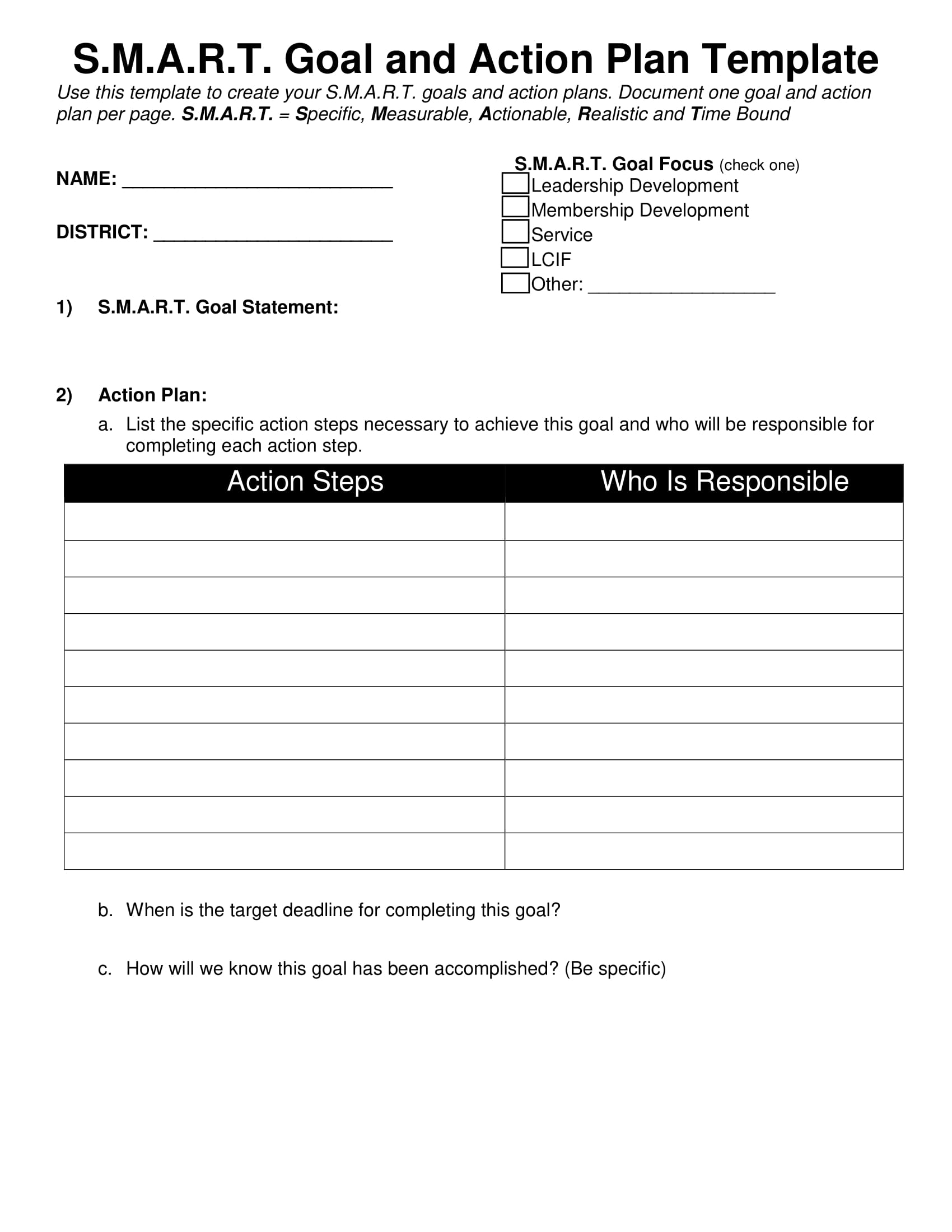 Printable SMART Action Plan 12+ Examples, Format, Pdf Examples