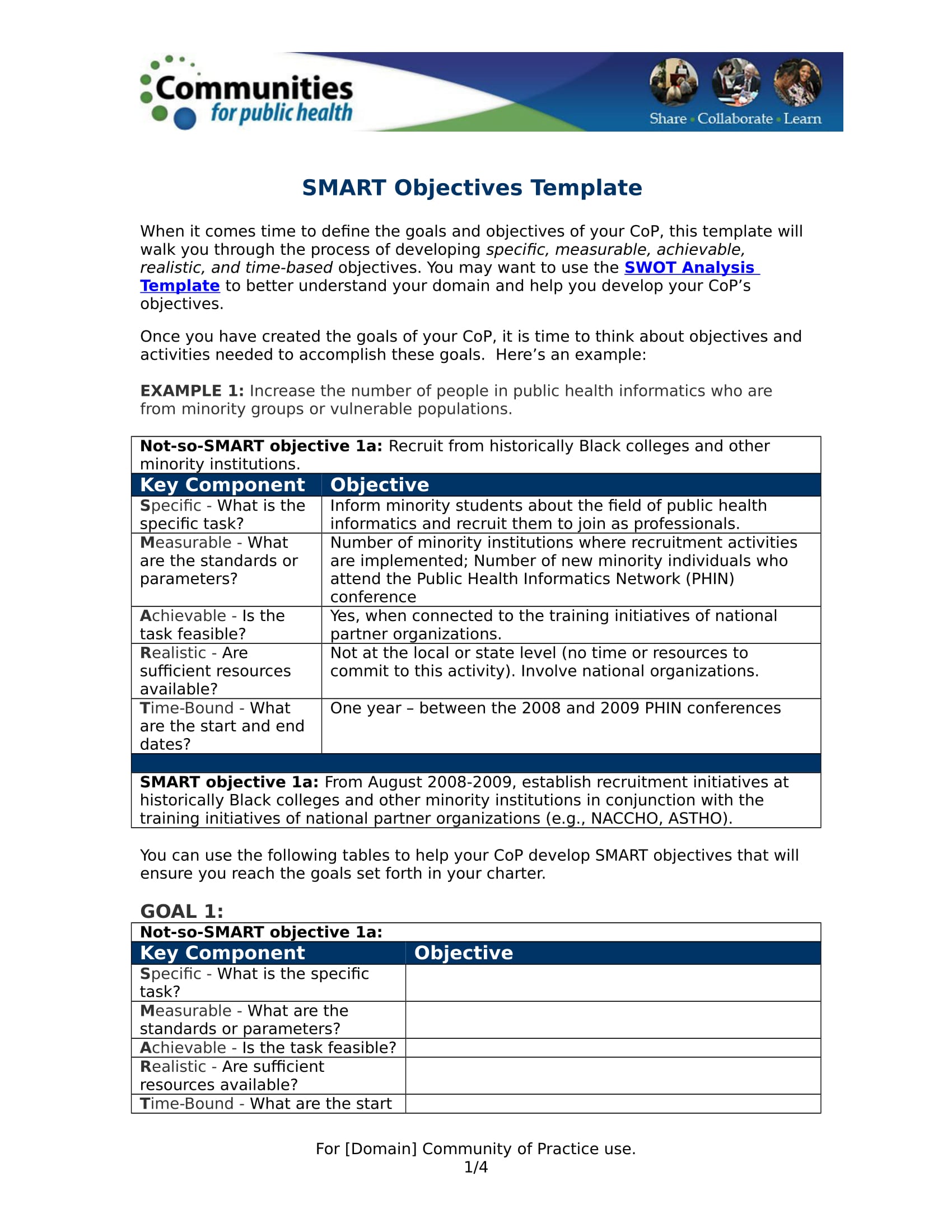 smart objectives for an action plan example 1