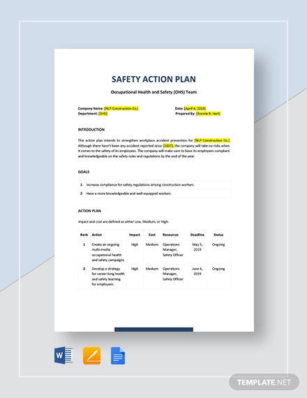 Safety Action Plan Template