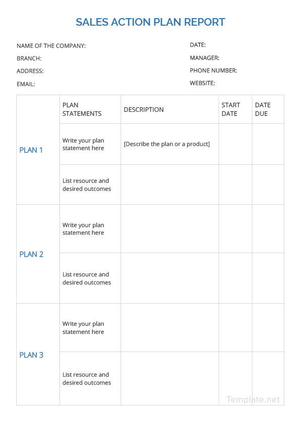sales action plan report template example