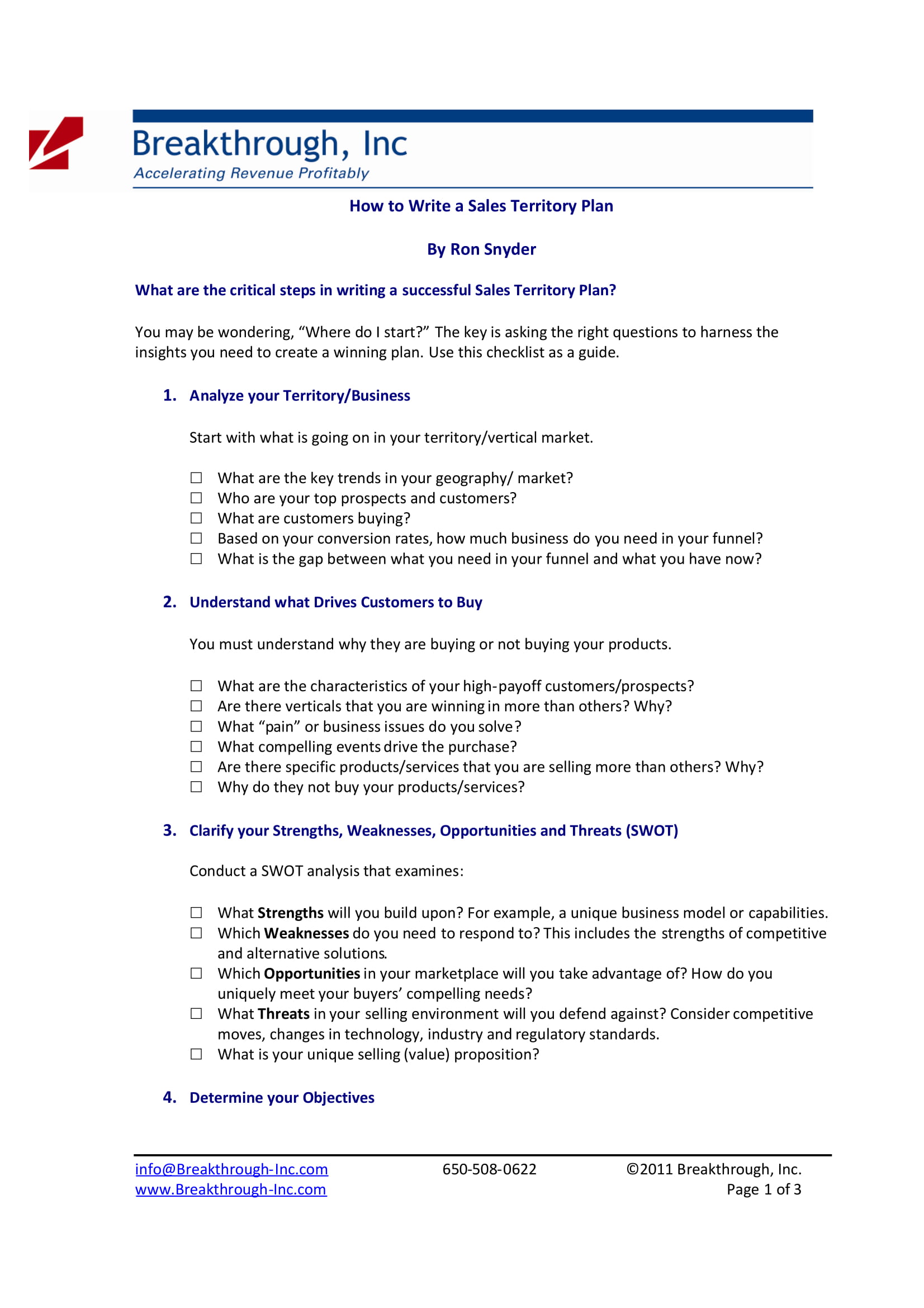 Sales Territory Plan Example 1