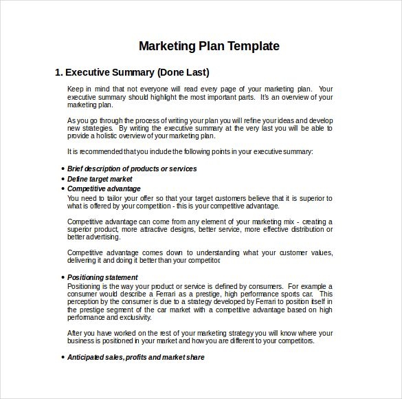 sample marketing plan executive summary example