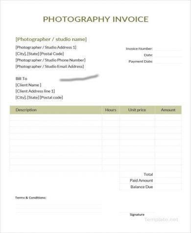 sample photography invoice template