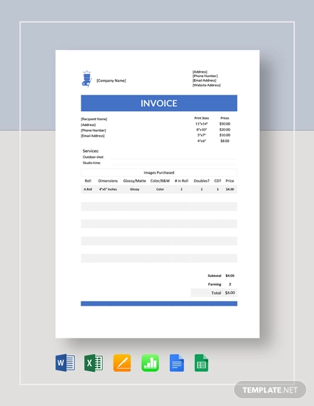 Sample Photography Invoice