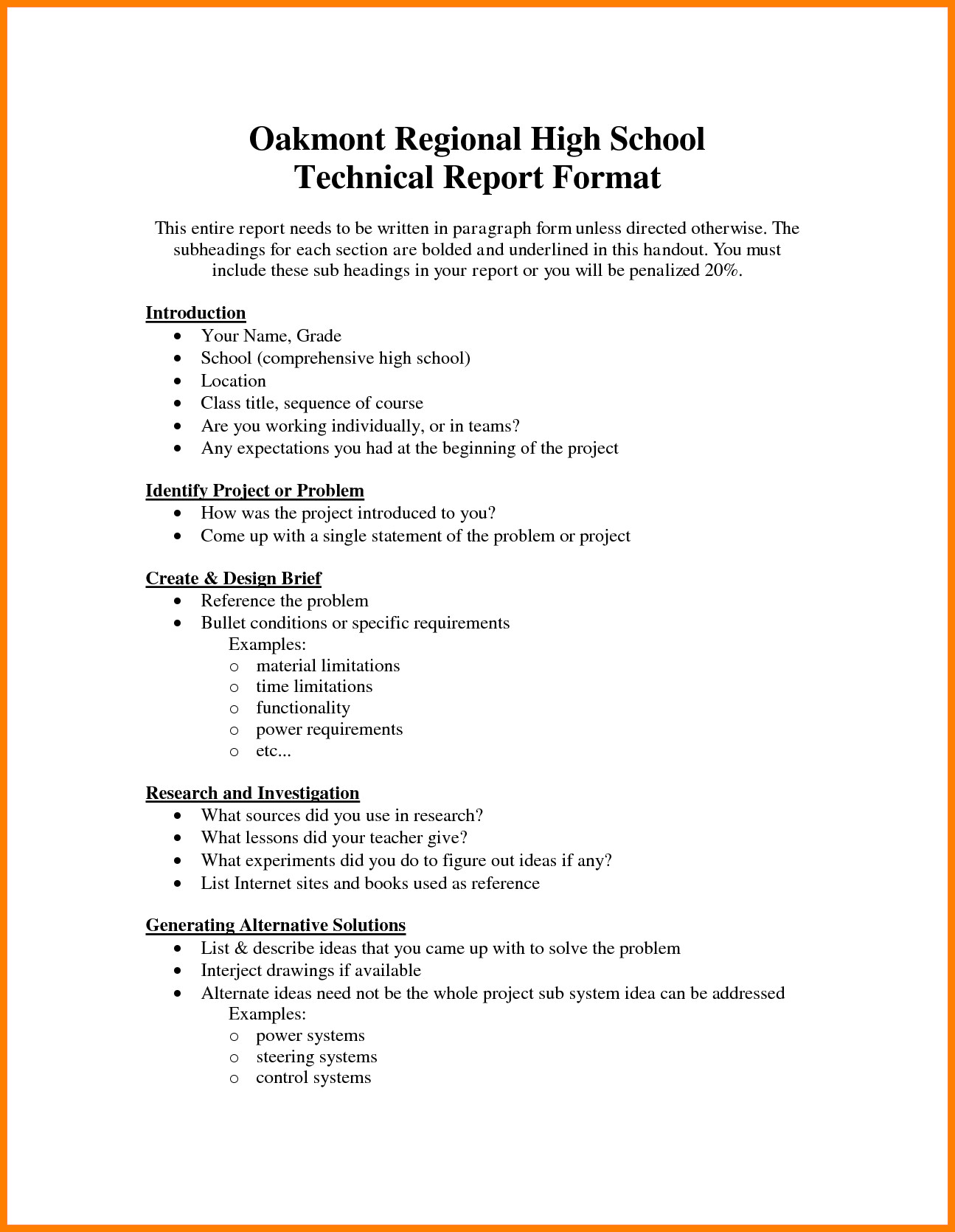 school technical report format