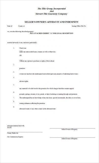 sellers owners affidavit and indemnity example1