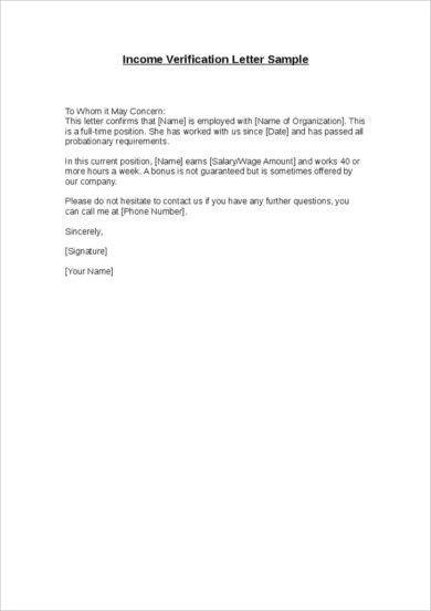 Income Reference Letter