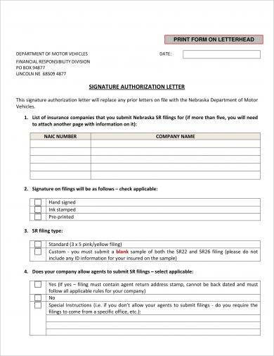 signature authorization letter format example