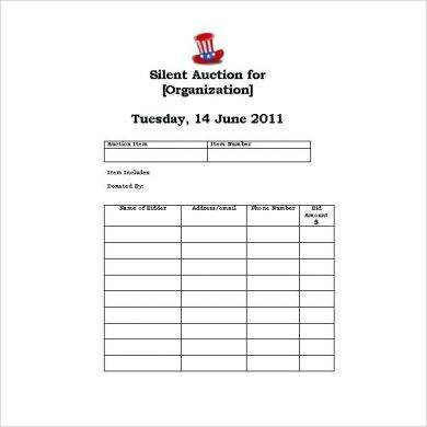 silent auction bid form format example1