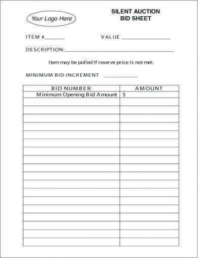 simple silent auction bid form example1