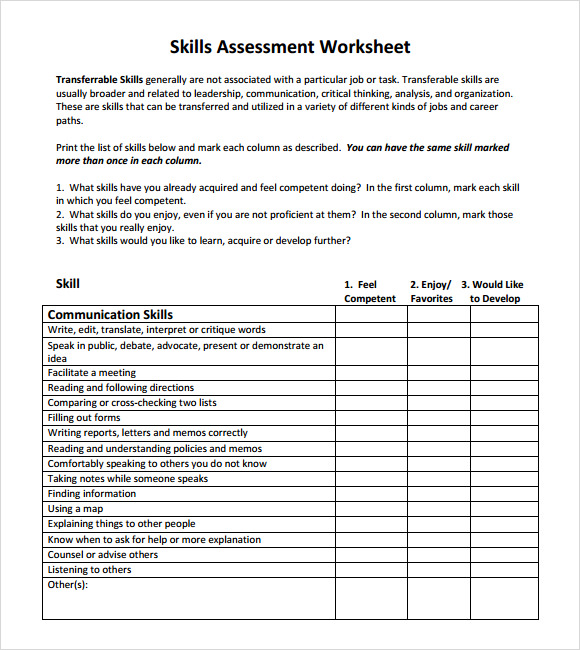 Employee Skills Assessment Template Database