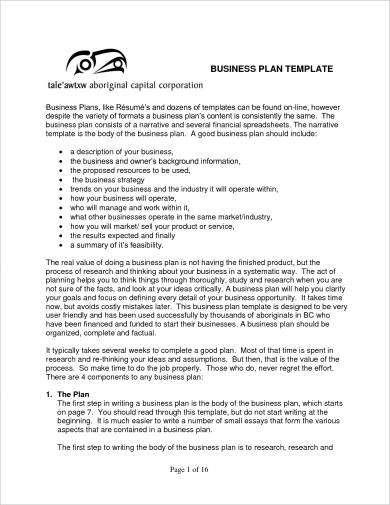 format of a business plan pdf