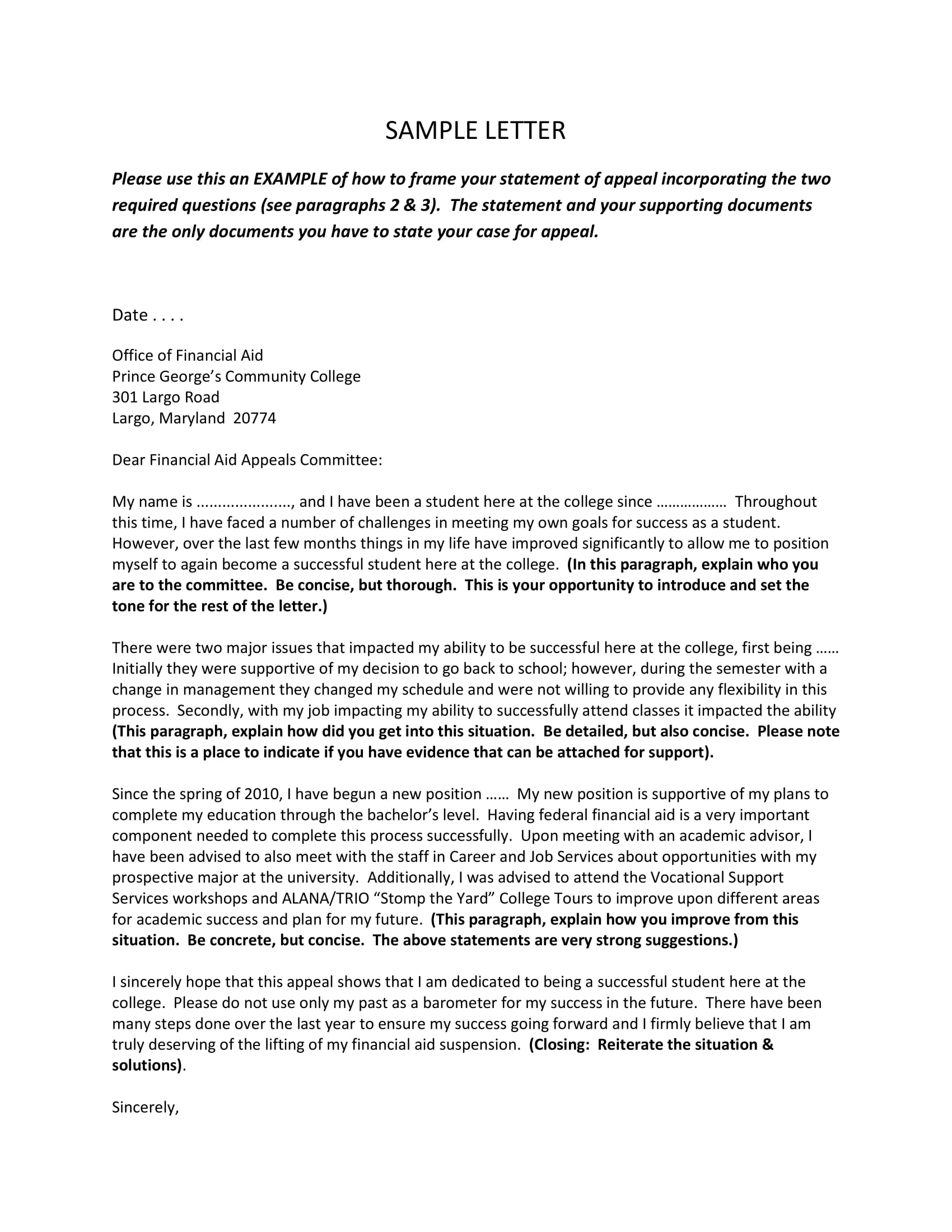 statement of appeal letter example