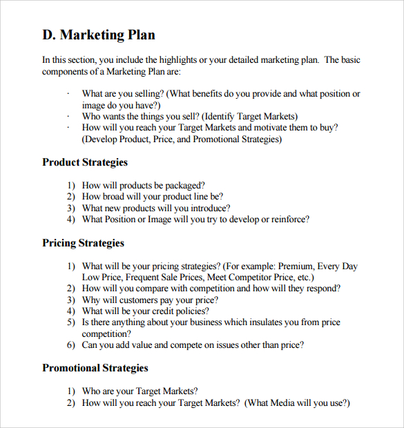 example of marketing aspect in business plan