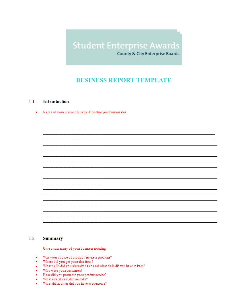 student business report template example