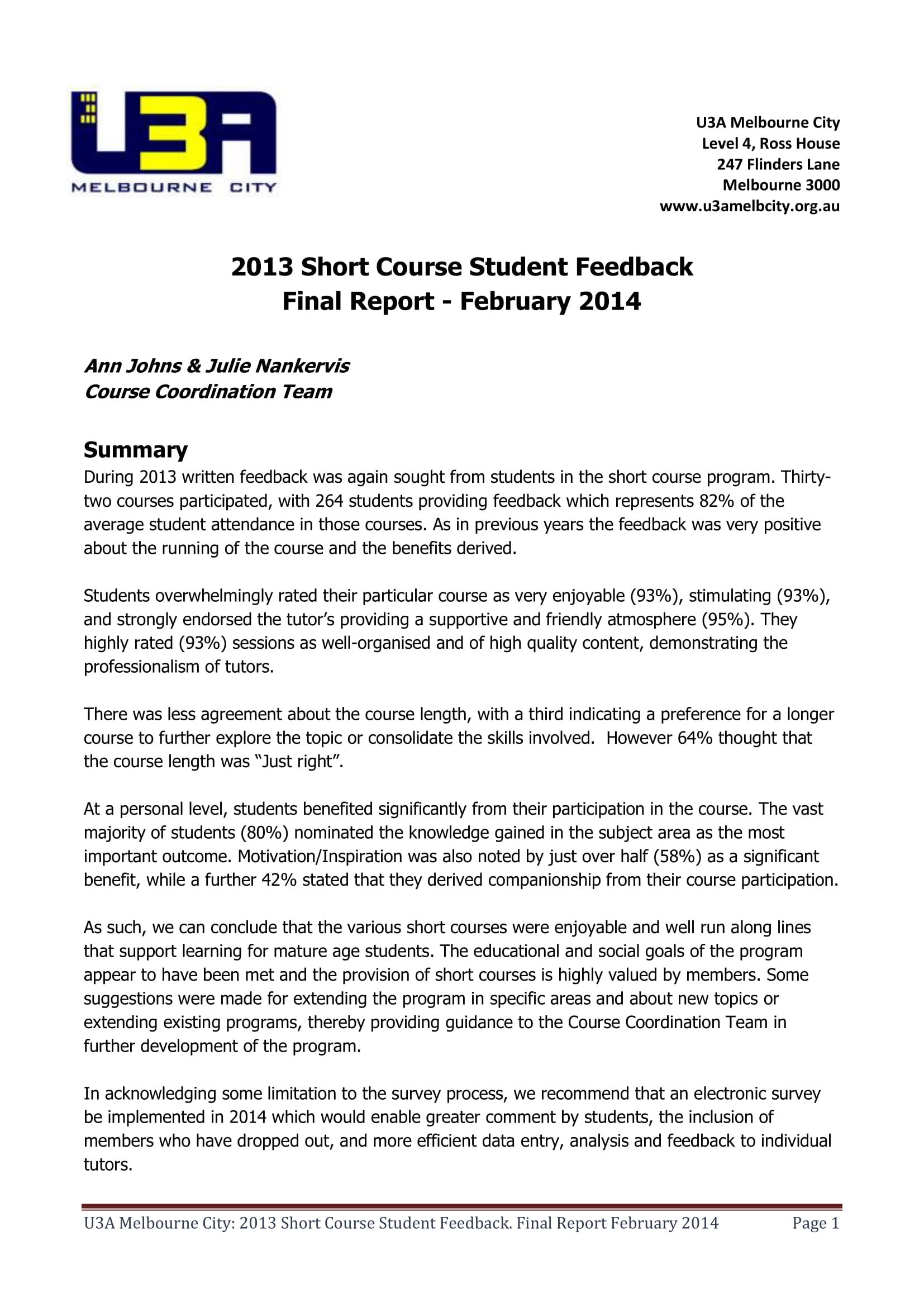 student course feedback report example1