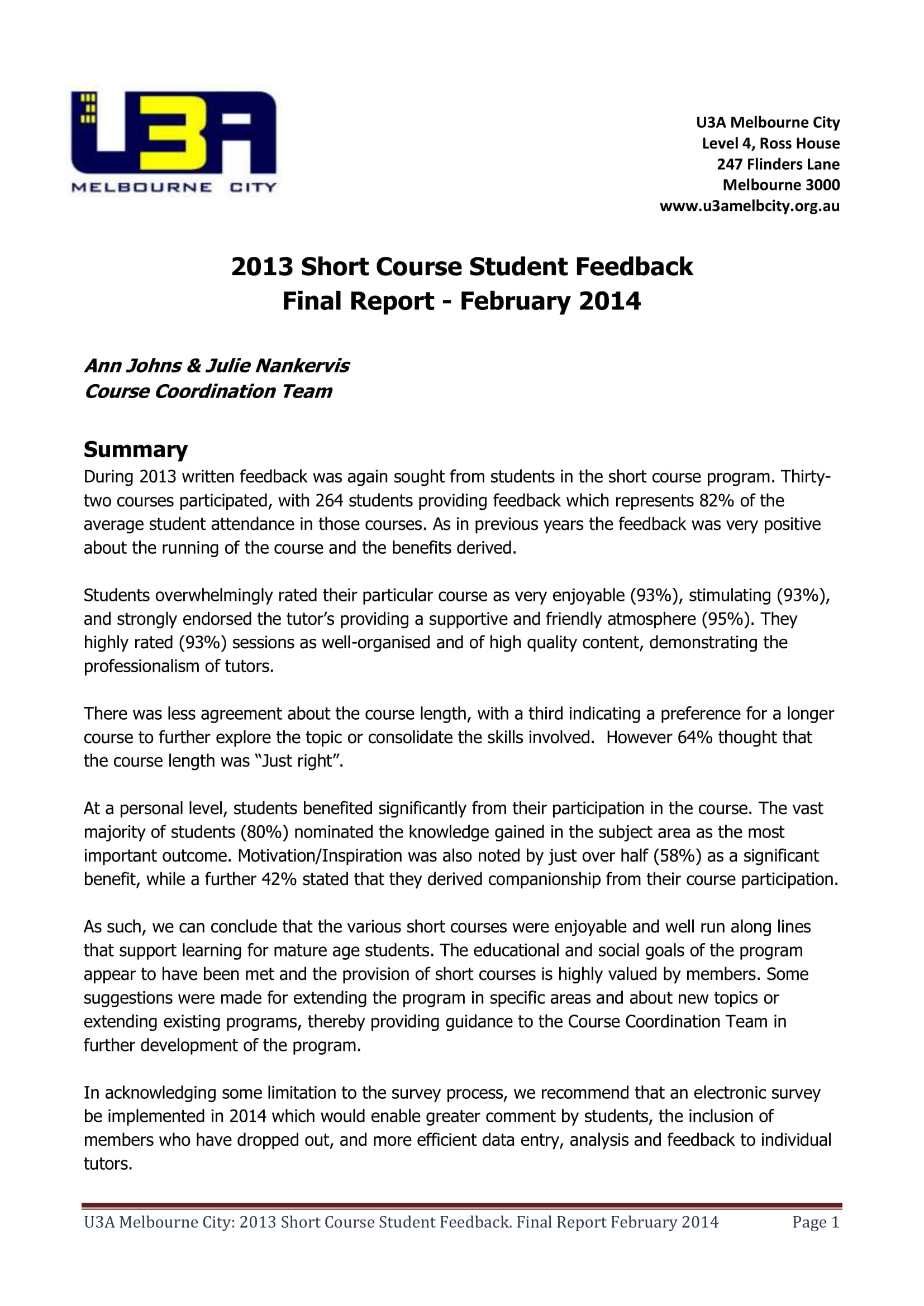 Student Course Feedback Report Example1